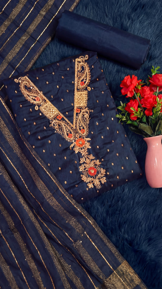 Zari Bloom โ Embroidered Unstitched Suit Set (Multi-Color Collection)