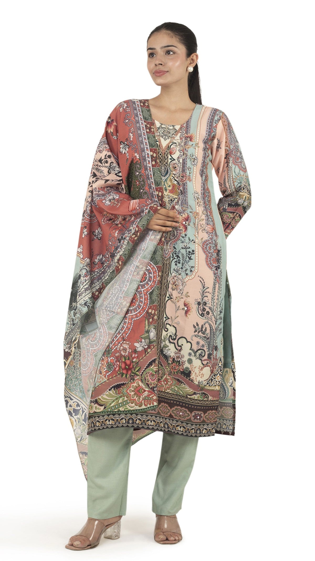 Garden printed kurta set with dupatta for office wear
