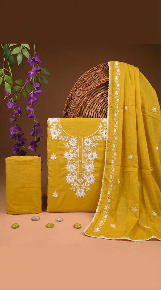 Mustard Blossom – Embroidered Unstitched Suit Set