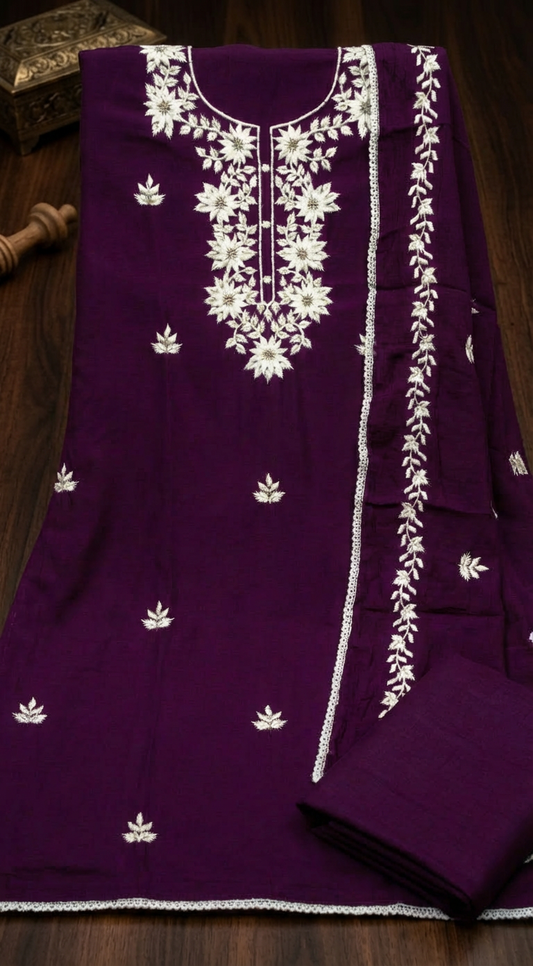 Plum Blossom – Embroidered Unstitched Suit Set