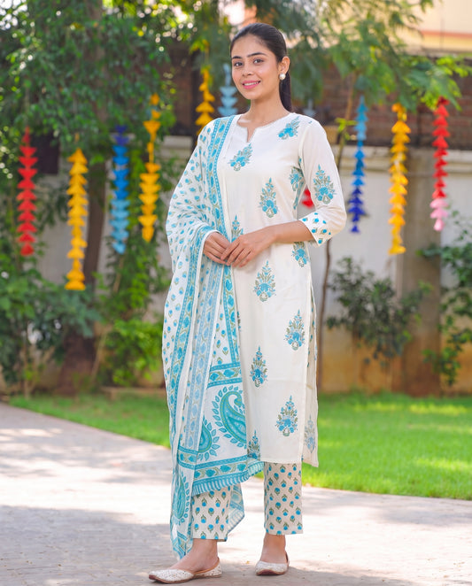 Pink with Gold Accents Kurta Set with Floral Dupatta