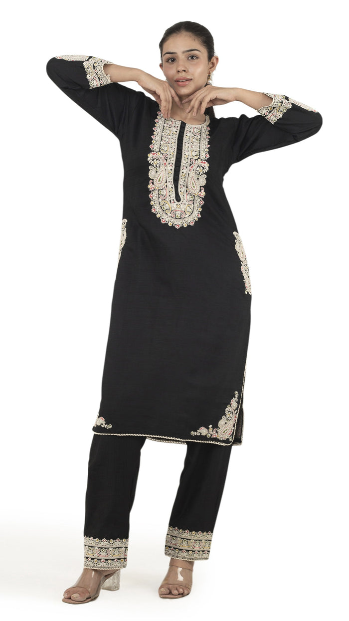 Black Heavy Embroidered Kurta Set with Dupatta