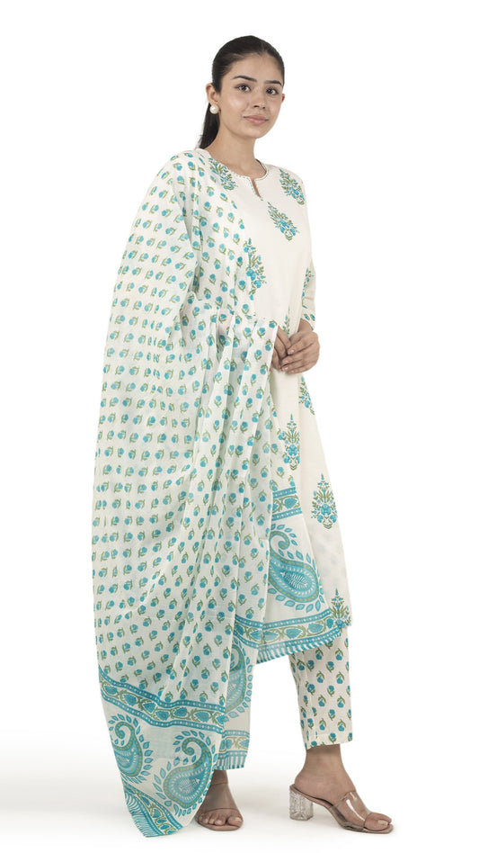 𝗙𝗹𝗼𝗿𝗮𝗹 sky blue 𝗣𝗿𝗶𝗻𝘁𝗲𝗱 𝗞𝘂𝗿𝘁𝗮 𝗦𝗲𝘁 with dupatta