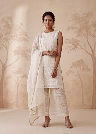 Ivory Chikankari Sharara Set