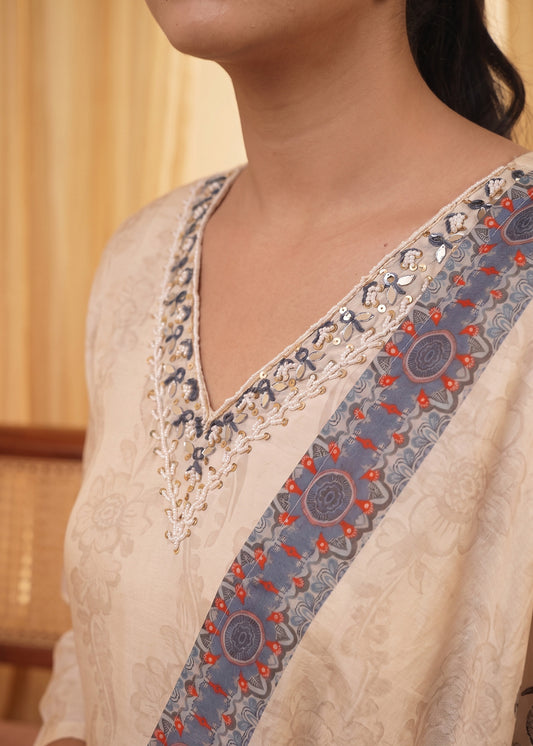 Elephant Print Kurta Set with Dupatta