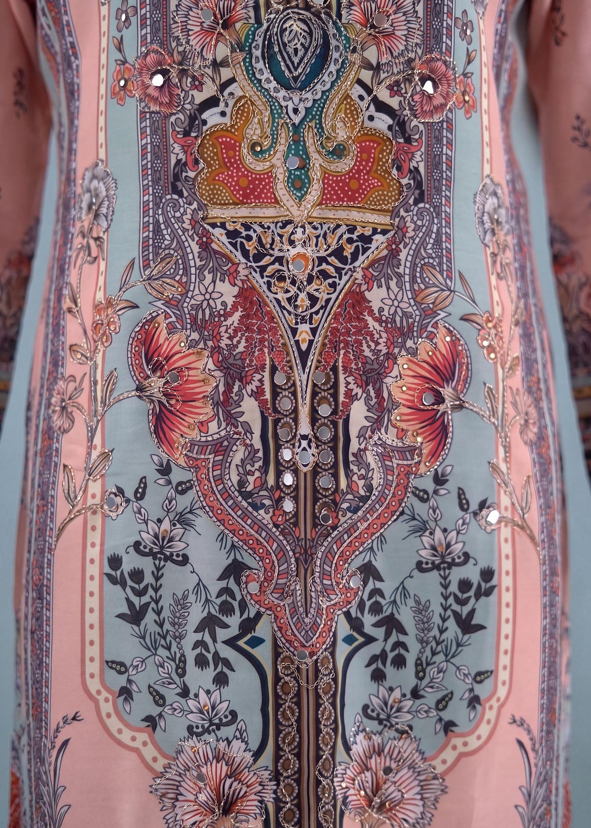 Aqua Muslin Pakistani Print Kurta Set with Dupatta – back view