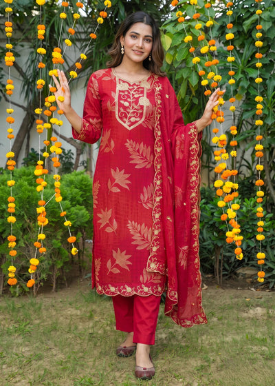 Red Zari Kurta Set