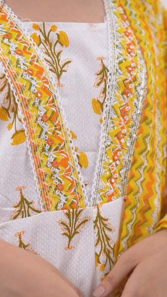 Sunshine Yellow Floral Anarkali Kurta Set with Dupatta